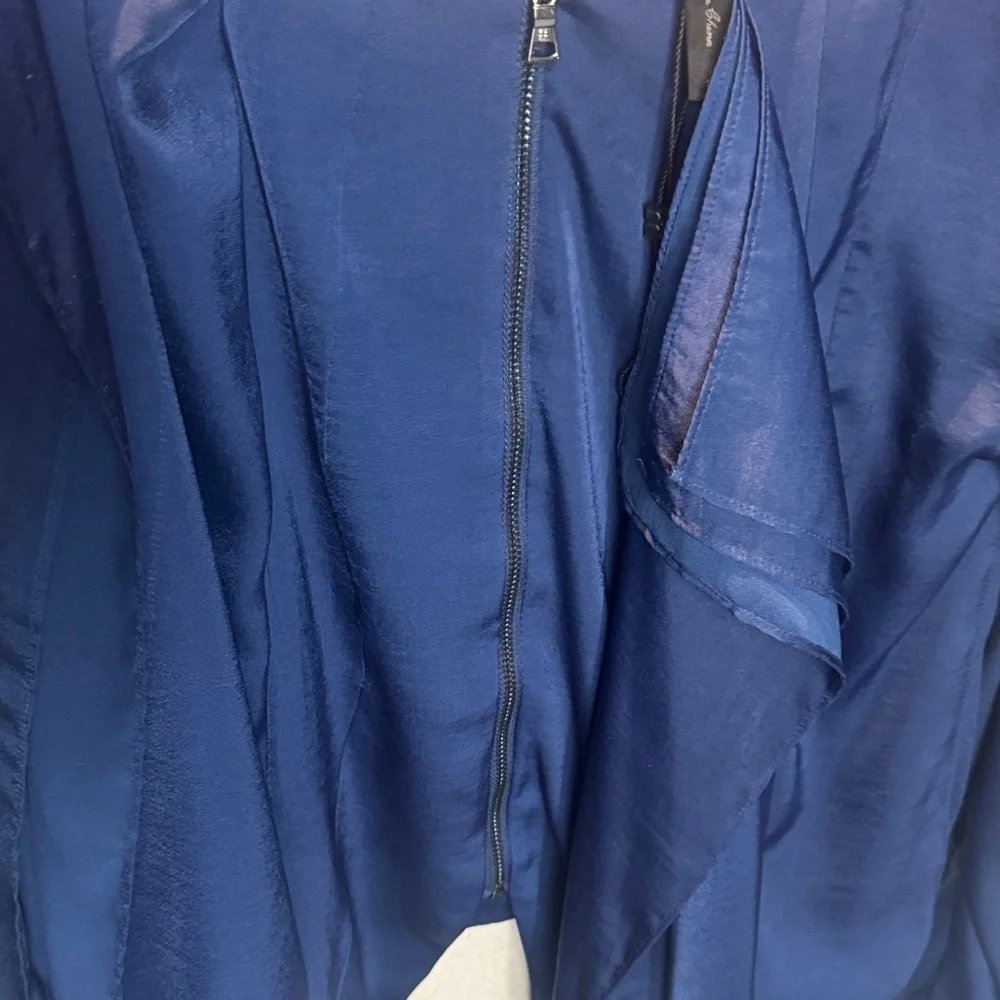 BCBGMaxAzria Deep Navy Ruffled Front Blouse - Picture 3 of 5
